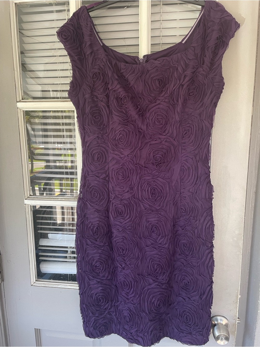 Jessica Howard Plum Rose-Appliqué Cap-Sleeve Cocktail Dress